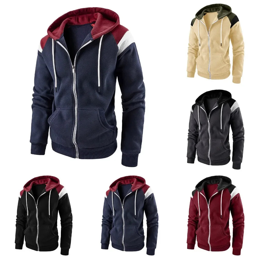 New Men's Hooded Jackets Color Blocking Casual Loose Hoody Sweatshirt Spring Autumn Jacket Men Streetwear Techwear