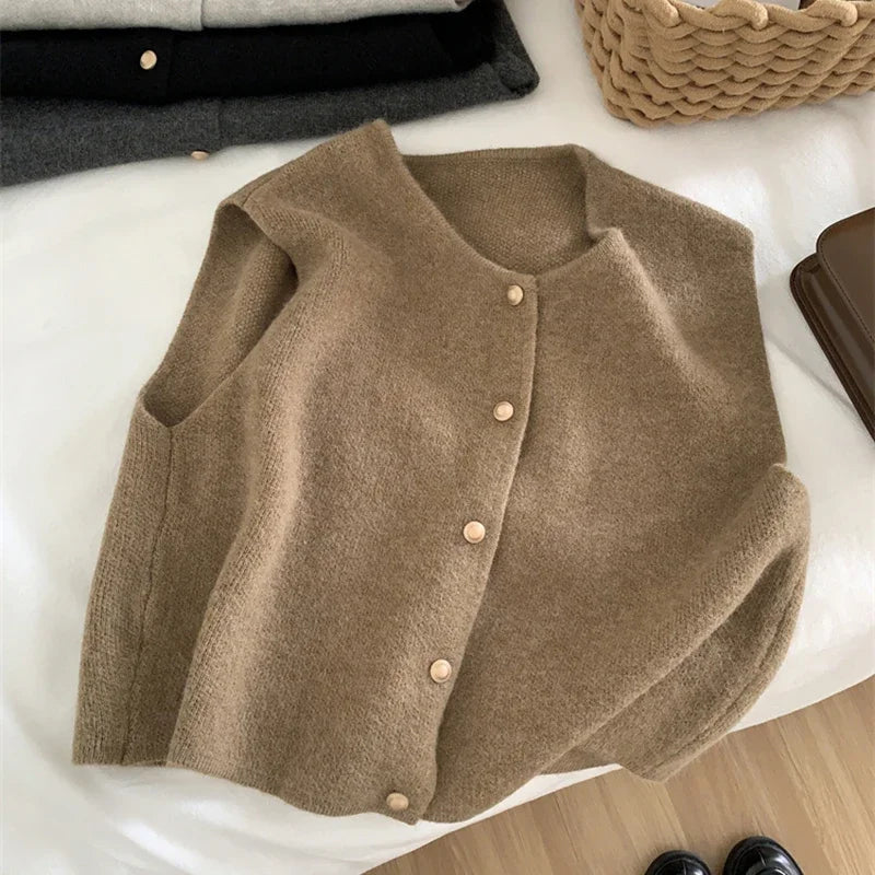 Autumn New Women Cardigan Korean Elegant Knitted Sleeveless Female Casual Sweater Tanks Fashion New Slim Ladies Casual Tops - OneLoveCanada