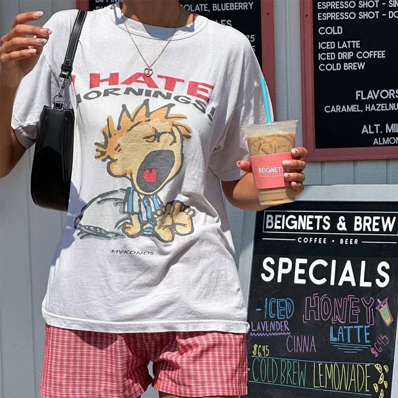 90s Retro Cartoon Graphic Tees Hippie Funny T Shirt Summer Fashion Oversized Streetwear Tops Women Y2k Grunge Aesthetic Clothes
