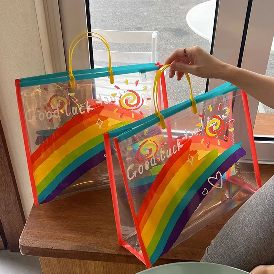 PVC Transparent Rainbow Shoulder Bag Waterproof Beach Swimming Storage Handbag Large Capacity Shopping Bag Gift bag