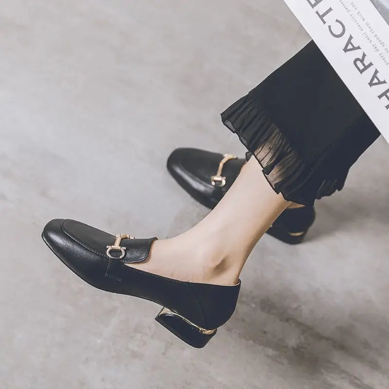 Women's Summer Footwear Square Toe Shoes for Woman 2024 Low Heel Elegant Office Loafers Black Luxury Brand Slip on High Quality