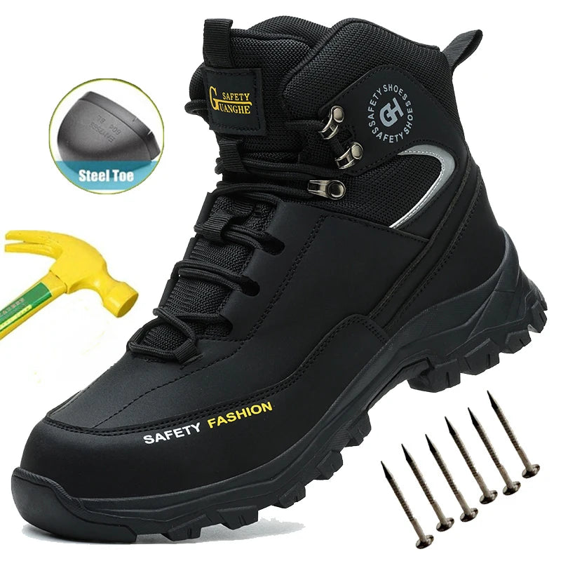 Waterproof Work Boots Men's Safety Steel Toe Shoes Anti Impact And Anti-Puncture Outdoor Adventure Hiking Safety Shoes Men Boots