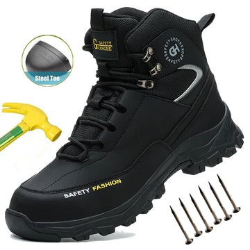Waterproof Work Boots Men's Safety Steel Toe Shoes Anti Impact And Anti-Puncture Outdoor Adventure Hiking Safety Shoes Men Boots