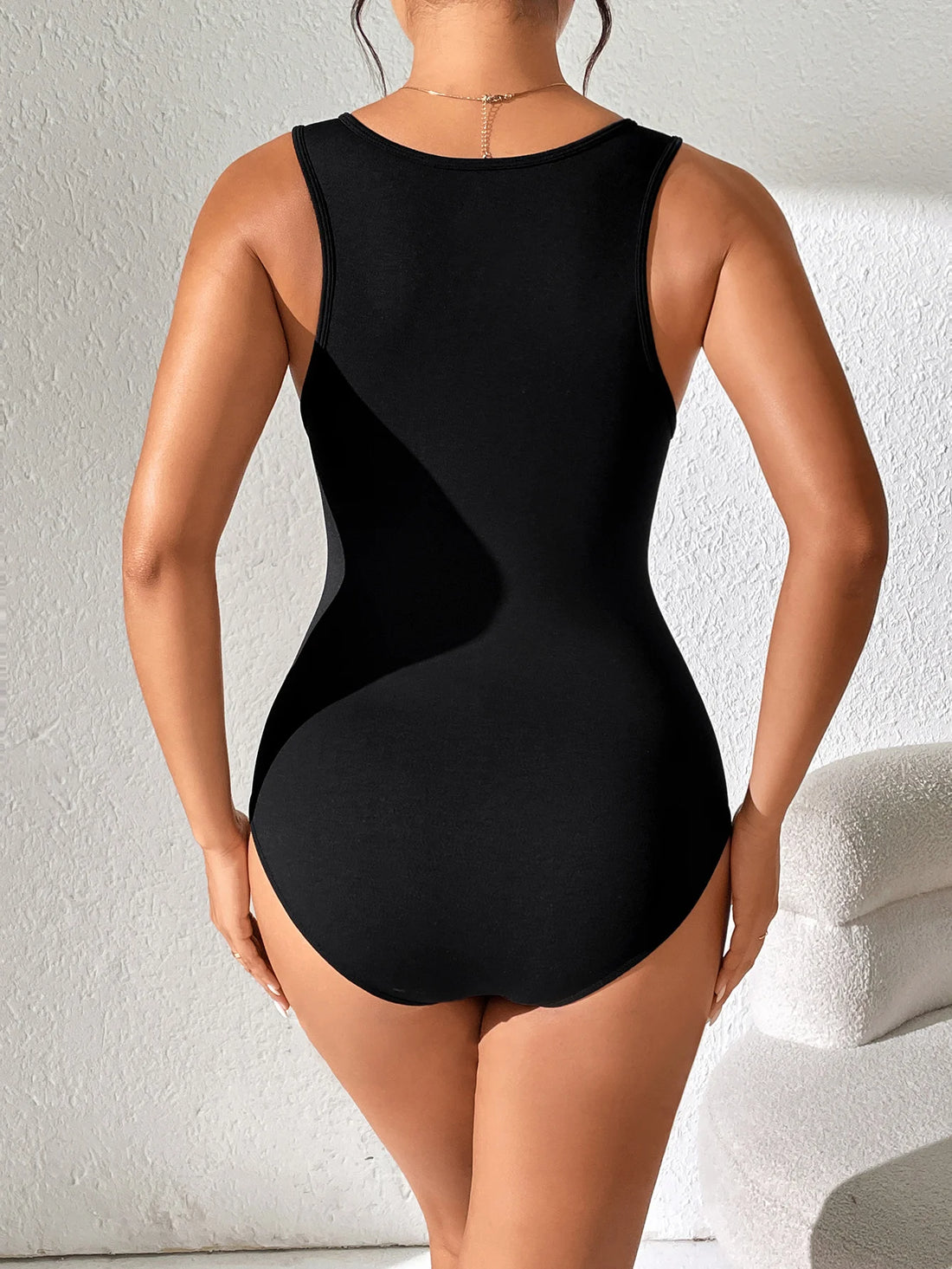 Womens Bodysuit  Crew Neck Sexy Knitted Stretch Shirts Bodysuits Sleeveless Tank Tops Bodysuit Jumpsuit Slim