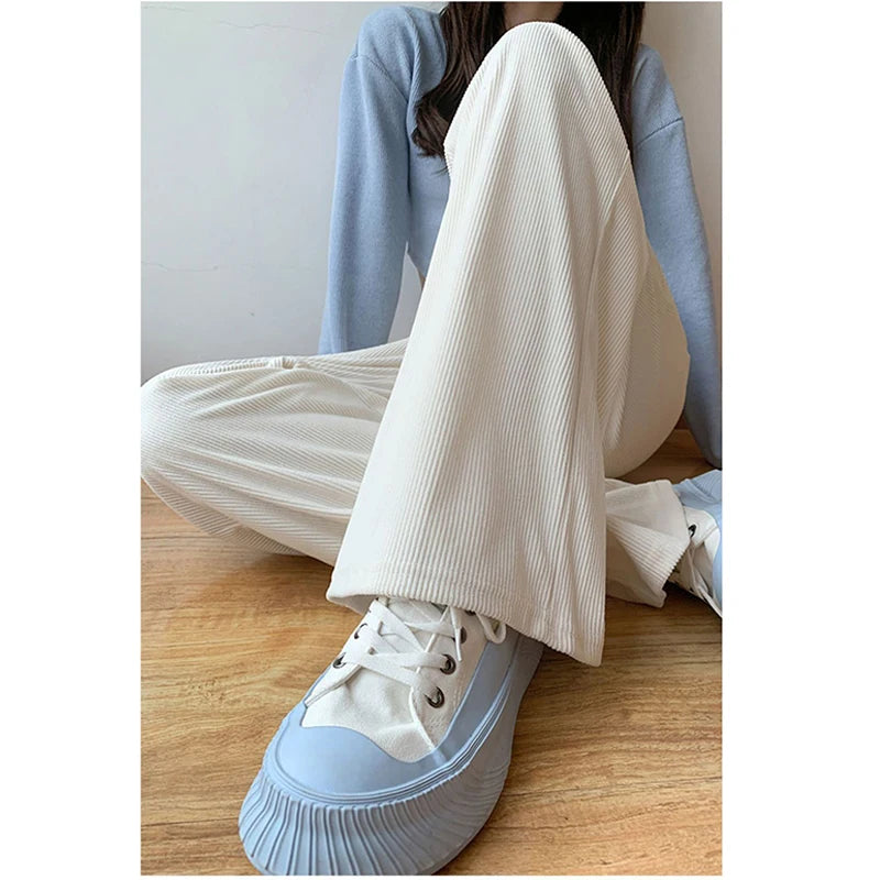 ITOOLIN Women Casual Loose Straight Pants High Waist Corduroy Pants Fashion Women All Match Office Trousers 2024 Spring Autumn