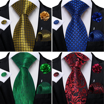 Luxury Golden Plaid Green Red Solid Paisley Silk Ties for Men Business Wedding Party Accessories Groom Husband Gift Wholesale