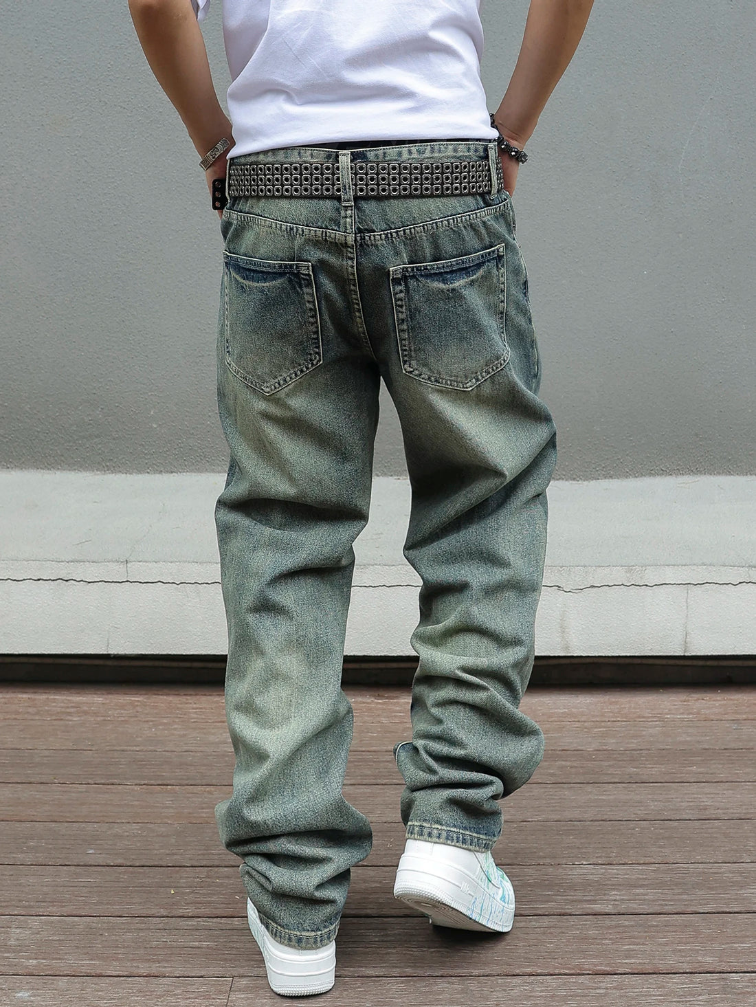 Y2K Distressed Skinny Jeans for Men Ripped Vintage High-Waisted Hip-Hop Streetwear Style