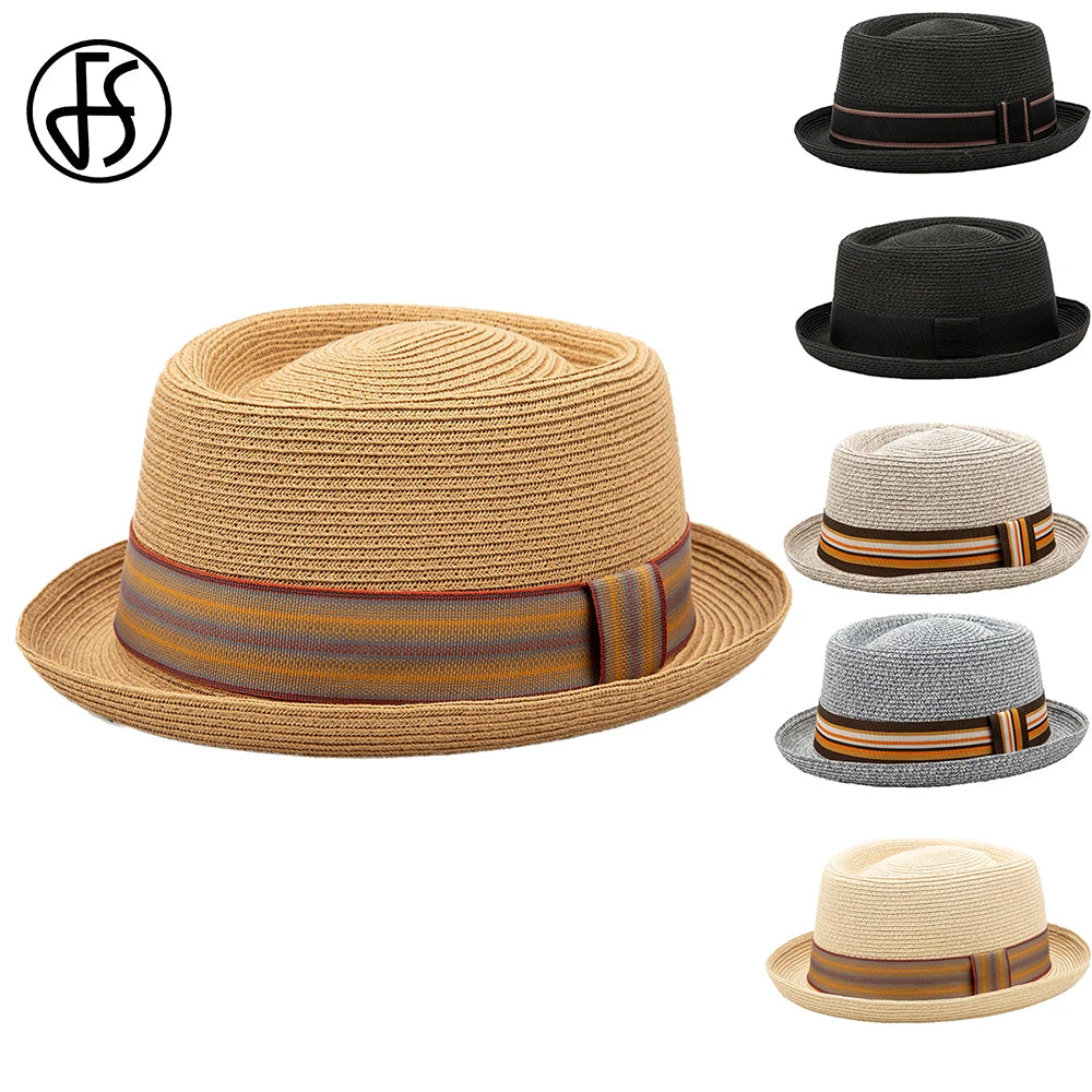FS Cowboy Jazz Hat Pork Pie Straw Hats For Women Men Unisex Spring Summer Outdoor Sun Protection Gentleman Gangster Paname Cap