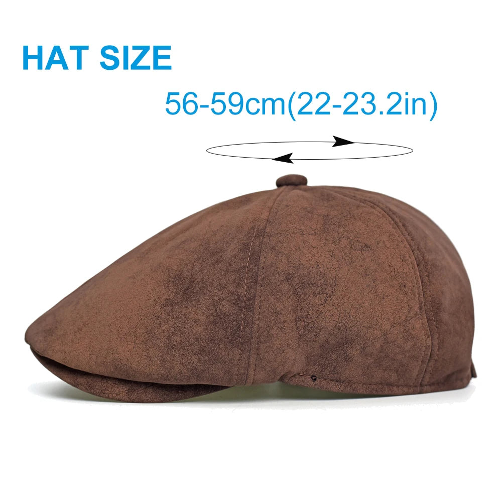 Autumn Winter Faux Leather Cap Newsboy Cap Hat Men Women Casual Beret Solid Cap PU  Leather Flat Caps Vintage