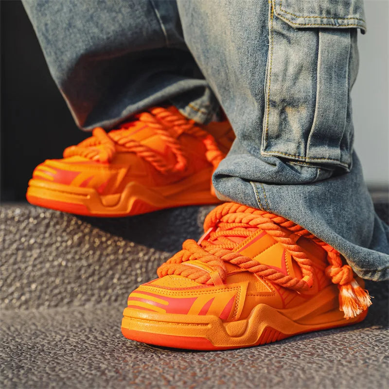 Fashion Designer Men's Shoes Breathable Sneakers Orange Platform Running Shoes Non Slip Tennis Shoe Outdoor Lace-up Casual Shoes