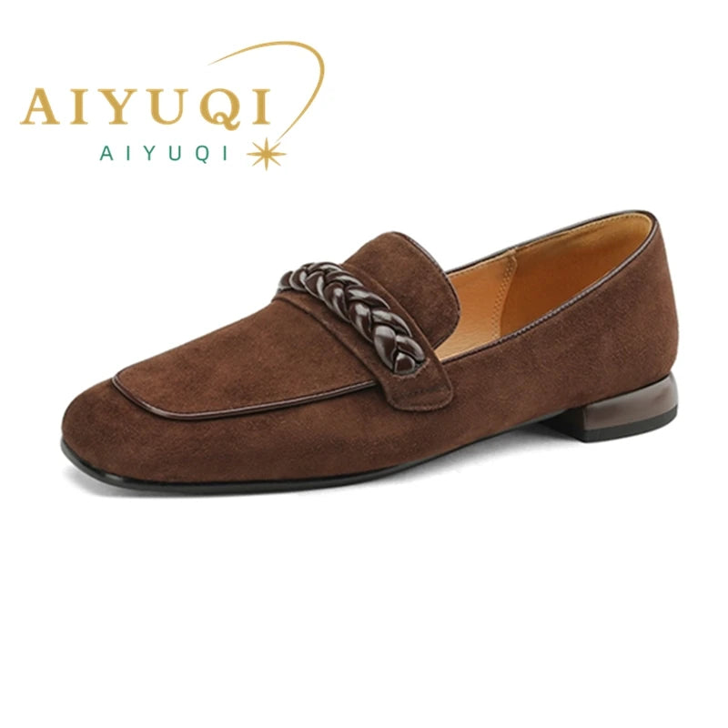 AIYUQI Women's Dress Shoes Genuine Leather 2025 New Square Toe Women Loafers Shoes Pulls On Style Women Flats Shoes