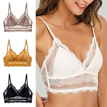 Sexy Lace Bra Ladies Low Back Transparent Bras Deep U Backless Bralette Triangular Soft Seamless Underwear for Women Tank Tops