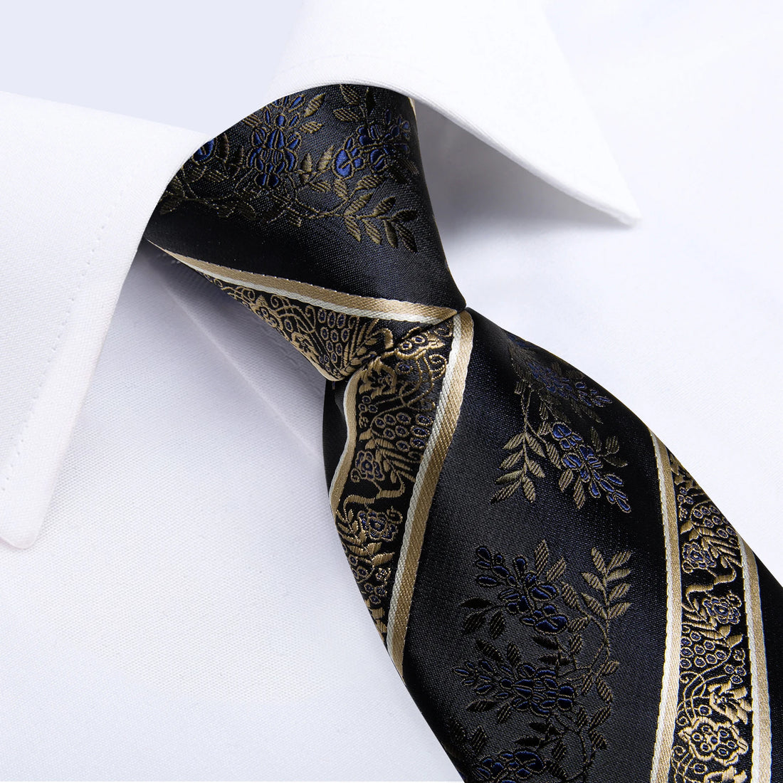 Men's Tie Set with Clip Luxury Retro Striped Floral 8cm Necktie Handkerchief Cufflinks Wedding Party Business Accessories Gift