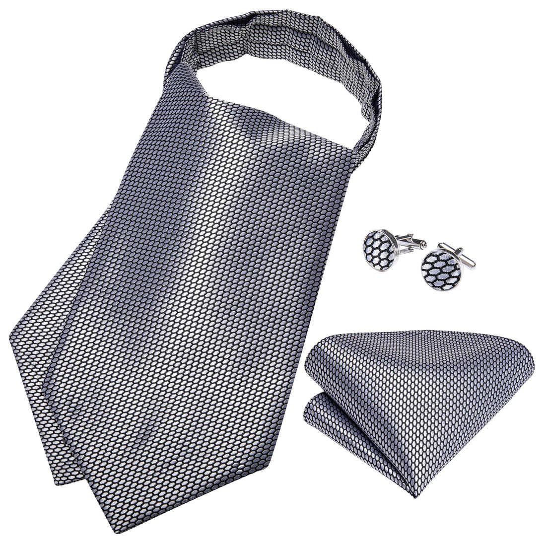 Silver Black Plaid Men's Ascot Tie Handkerchief Cufflinks Vintage Jacquard Floral Paisley British Gentleman Polyester Neck Tie