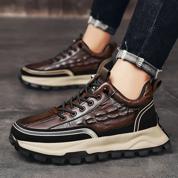 Brand Men Sneakers 2025 New Crocodile Pattern Leather Shoes Male Casual Running Shoes Luxury Fashion Platform Mens Tennis Shoes
