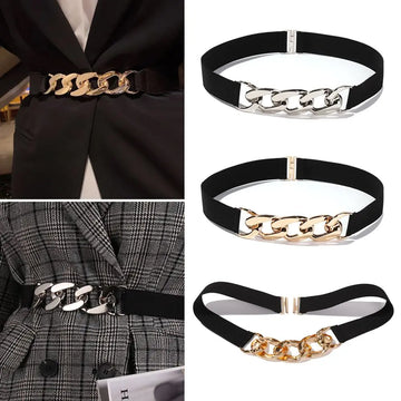 Elastic Women Belt Punk Fashion Women Elastic Belts Gold Silver Metal Chain Waist Strap For Dress Coat Suit Decorative Waistband