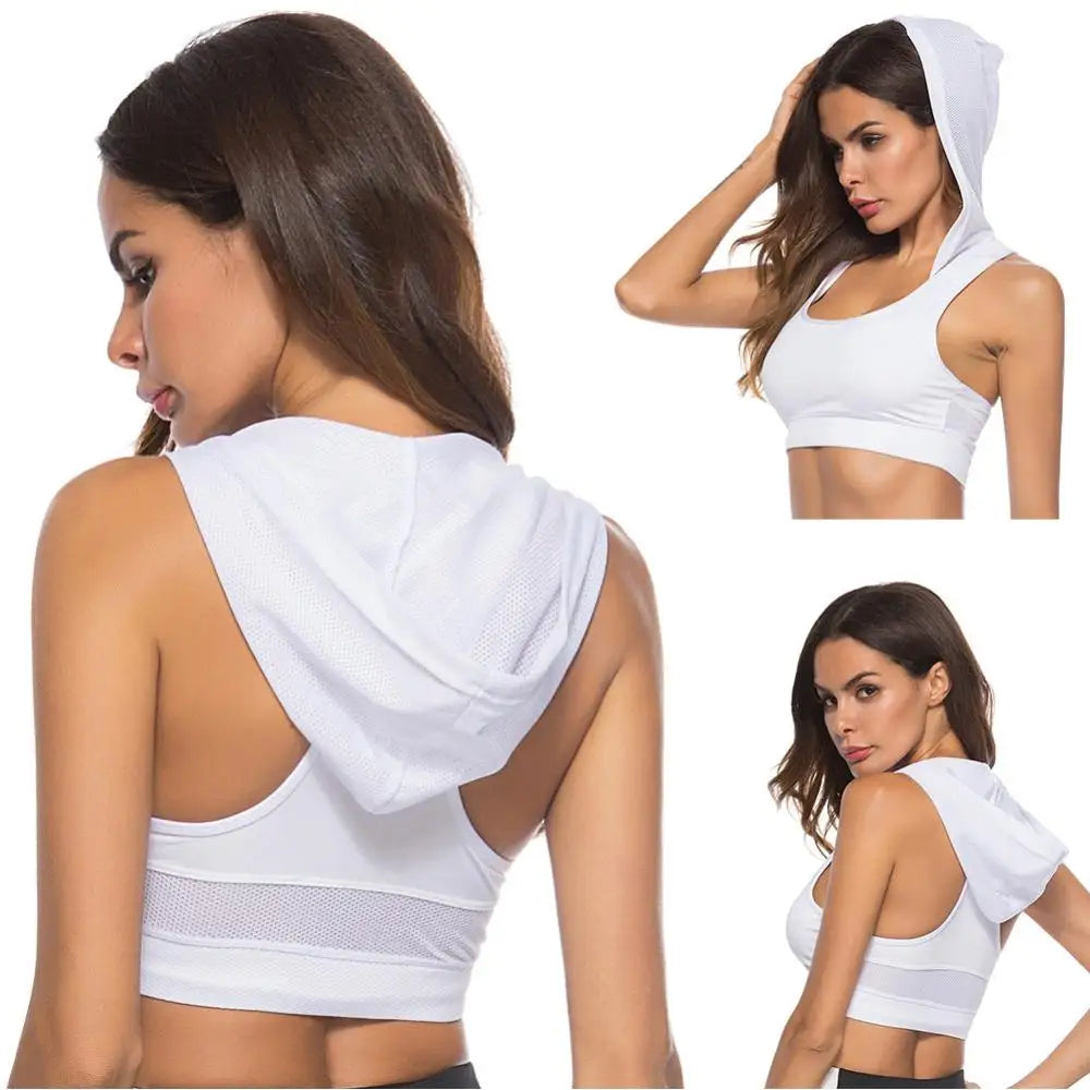 Sports Bra Quick Dry Fitness Elastic Vest Women Racerback Yoga Hooded Crop Top