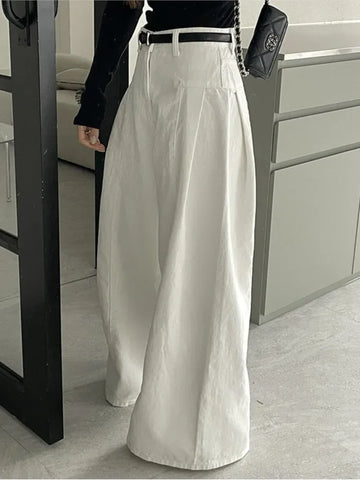 Jeans Spring Summer Long Wide Leg Pant Women High Waist Fashion Casual Korean Style Ladies Trousers Loose Pleated Woman Pants