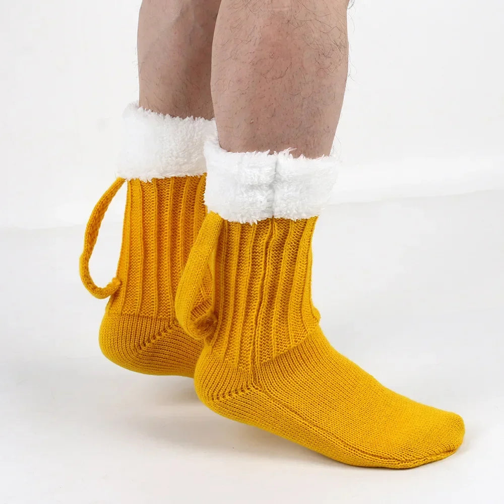 3D Beer Mug Knitted Socks Men's Padded Warm Mid-Calf Socks Women Winter Soft Funny Sleep Floor Socks Christmas Gift