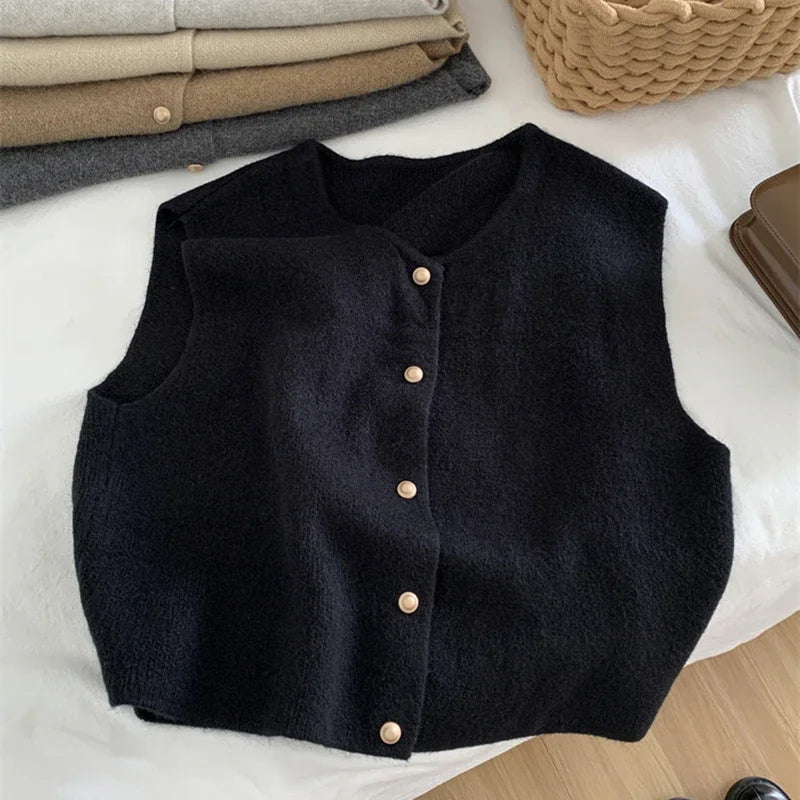 Autumn New Women Cardigan Korean Elegant Knitted Sleeveless Female Casual Sweater Tanks Fashion New Slim Ladies Casual Tops - OneLoveCanada