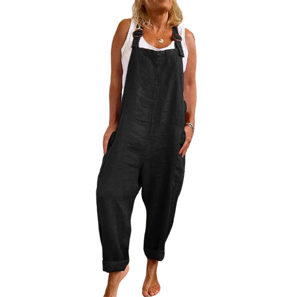 Cotton Blend Jumpsuit Women Summer Casual Solid Overalls Bodysuits Oversized Wide Leg Pants Female Clothing Streetwear Rompers