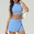 Yoga Set Women 2 Pieces Outdoor UV Protection Crop Sports Short Sleeved Ice Sunscreen Cool Running Short Skirt Tennis Clothes - OneLoveCanada