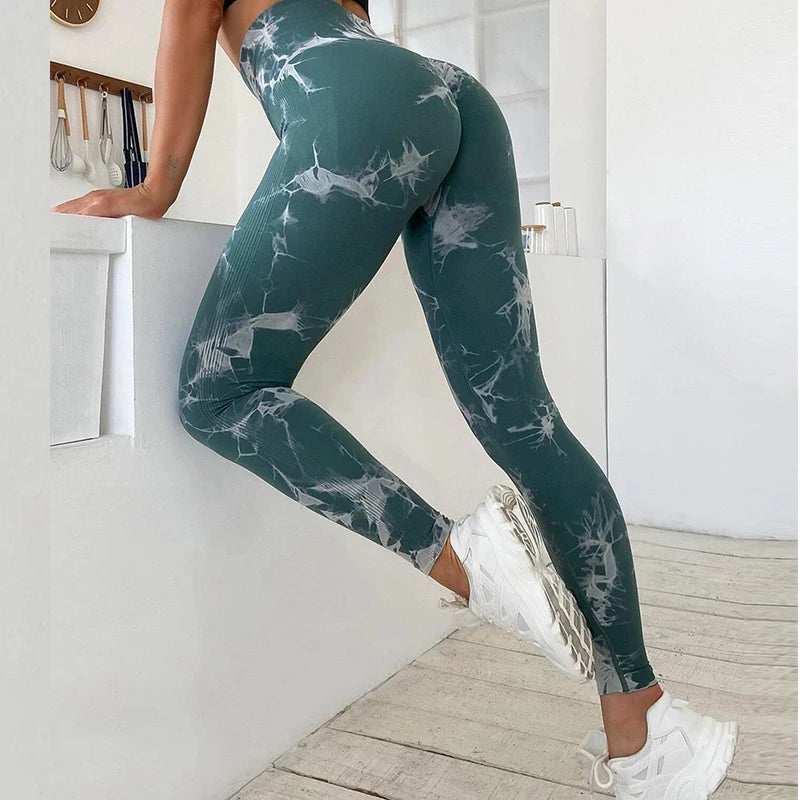 Sexy Women Gym Yoga Leggings High Waist Push Up Leggins Tie-dye Seamless Fitness Workout Leggins Sports Tights Running Pants - OneLoveCanada