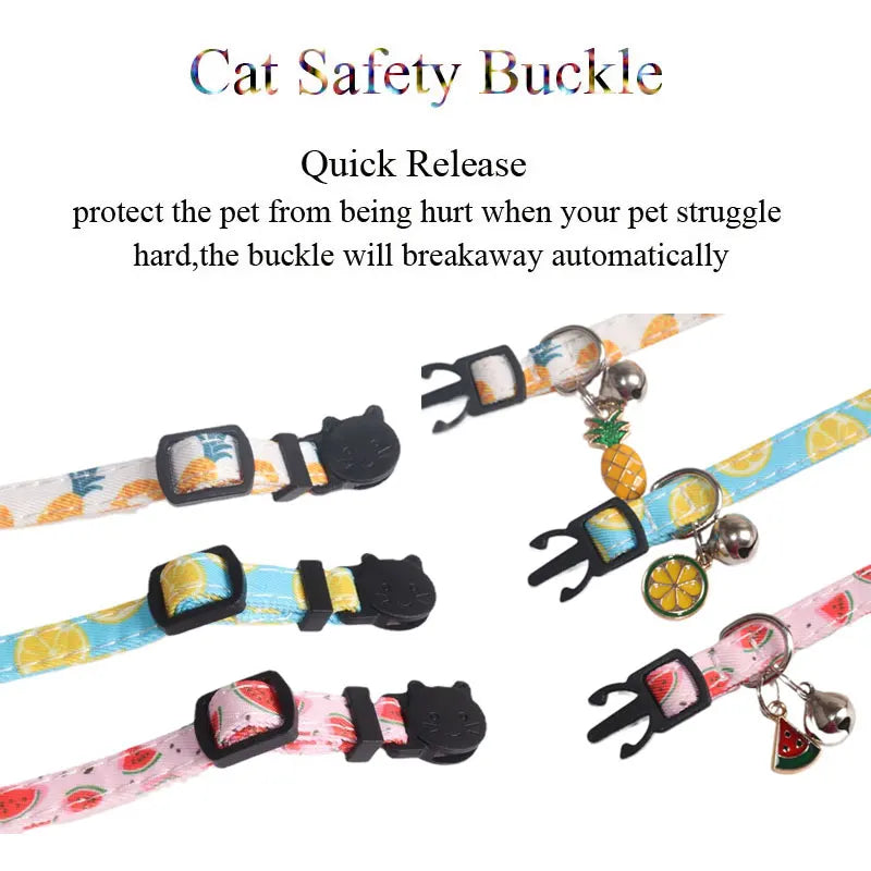 Fruit Collar for Small Cat Bowknot Printed Gato Collier Chain Bow Cute Puppy Kitten Collars Pet Dog Necklace with Bell Pendent