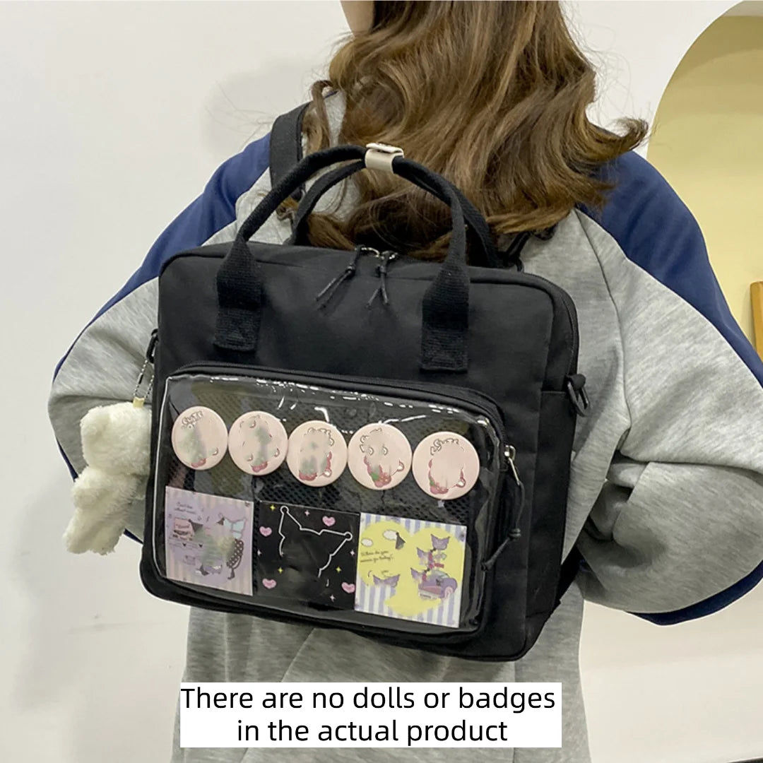 Fashion Y2K Girls One Shoulder Bag  Japanese Cute Transparent Canvas Itabag Student Personality Crossbody Bag Backpack