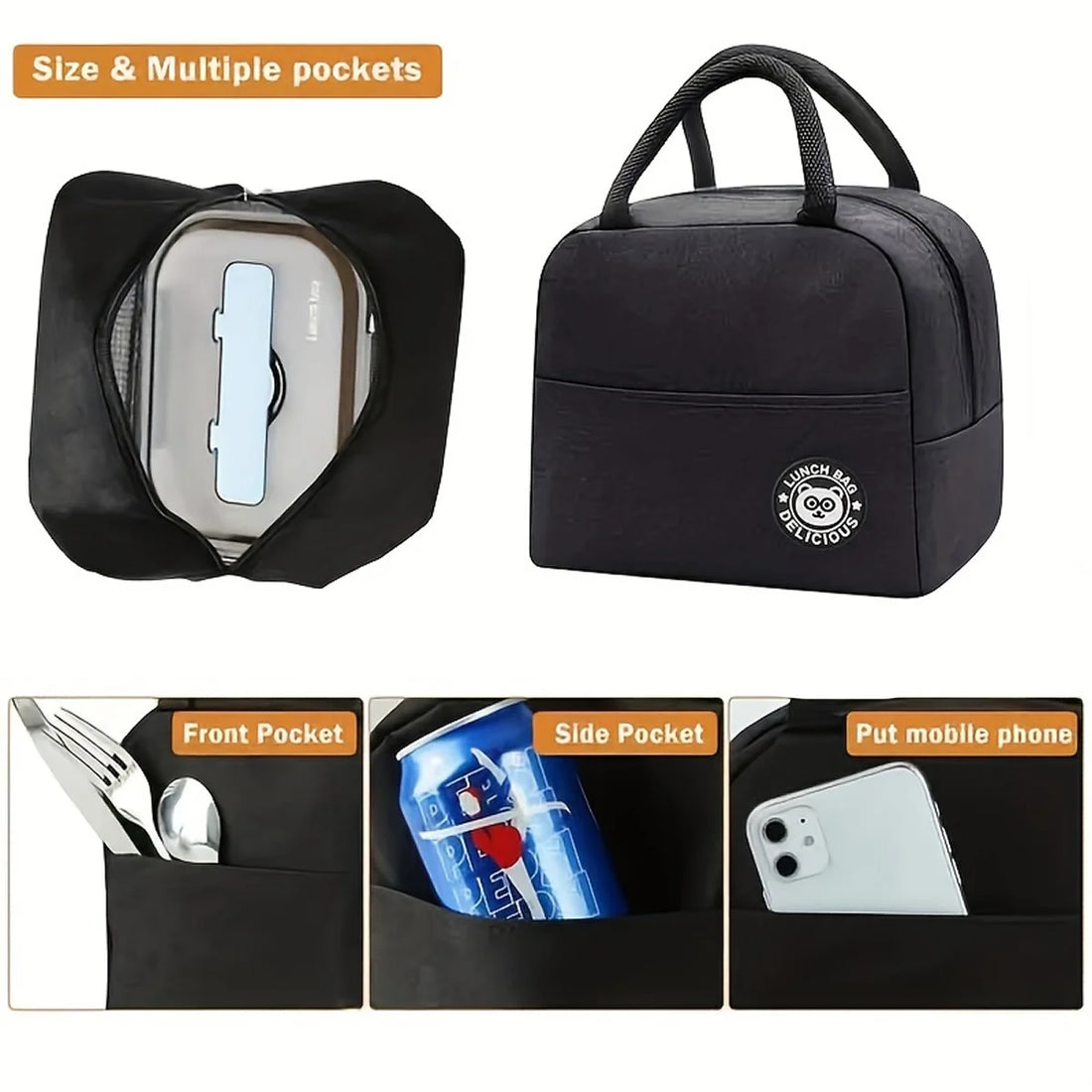 1Large Capacity Insulation Bag, Portable Lunch Box Bag, Outdoor Rice Bag, Bento Bag, Student Lunch Bag, Aluminum Foil Bento Bag