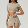 Yoga Set Women 2 Pieces Outdoor UV Protection Crop Sports Short Sleeved Ice Sunscreen Cool Running Short Skirt Tennis Clothes - OneLoveCanada