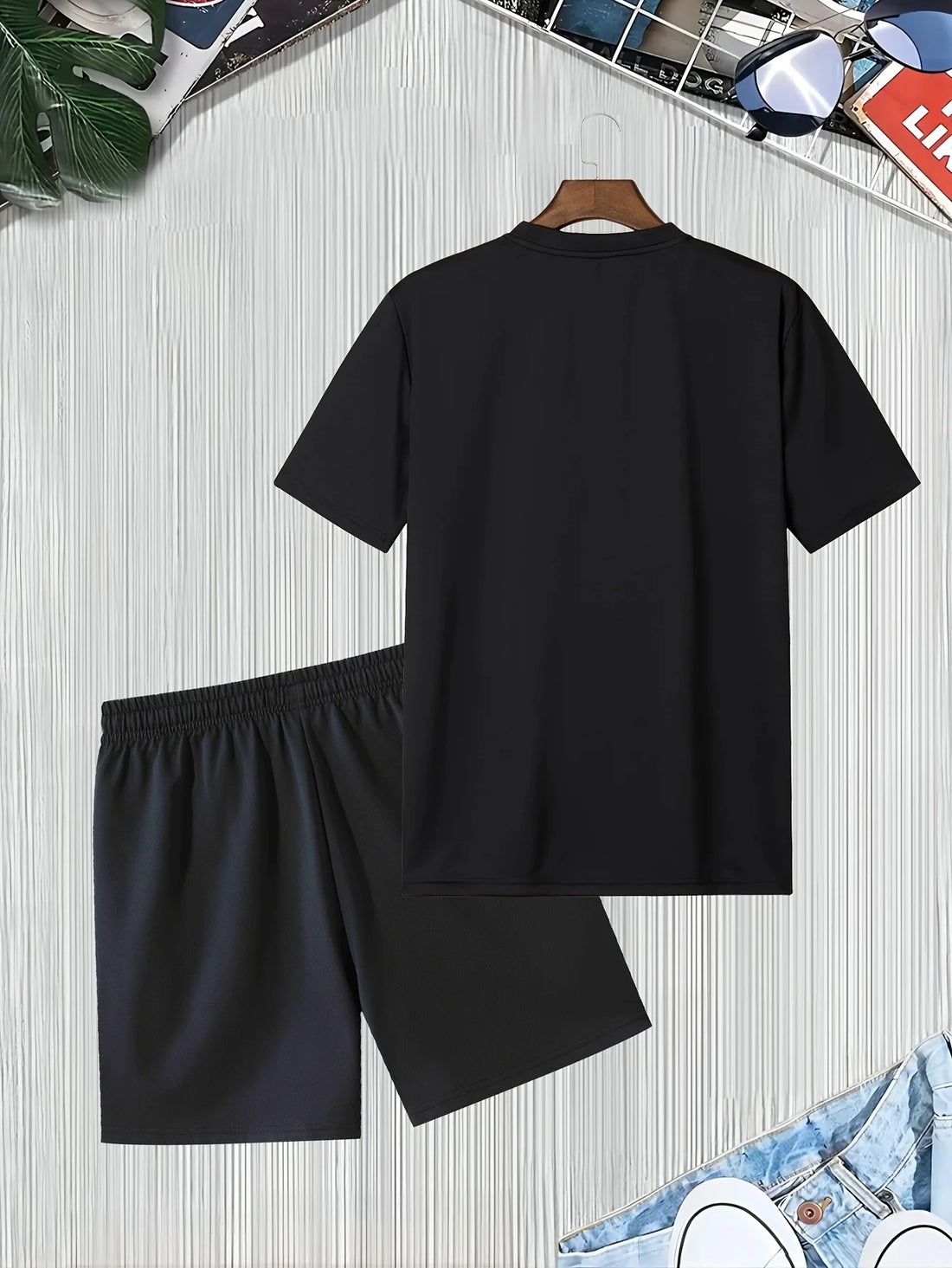 Summer 2025 new men's suit 3D printed two-piece casual round-neck T-shirt polyester men's wear