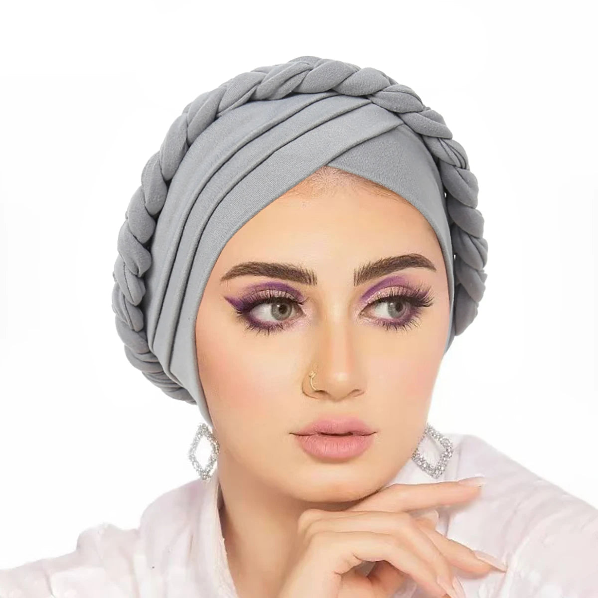 Triple Crossed Forehead Muslim Hijab Caps Women's Hijabs Headscarf Hat Chemo Hats  Solid Color Braided Turban Bonnet