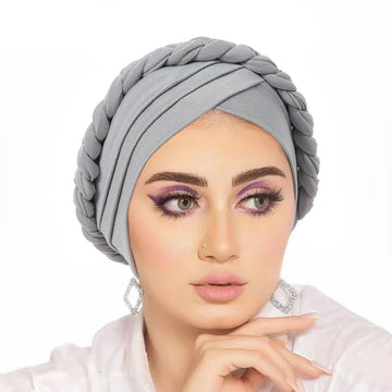Triple Crossed Forehead Muslim Hijab Caps Women's Hijabs Headscarf Hat Chemo Hats  Solid Color Braided Turban Bonnet