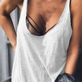 Lady Casual Solid Color Loose Tees U-neck Sleeveless Thin Women Vest Low Collar Stretchy Lady Summer Simple T-shirt Streetwear - OneLoveCanada