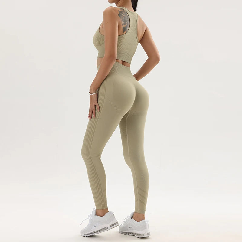 Ladies yoga suit new high-waisted tight pants with tight hips and shock-proof quick-dry breathable bra - OneLoveCanada