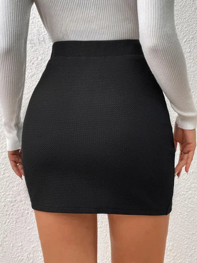 Black Split Mini Skirts Women Summer Sexy Club High Waist Slit Skirt Streetwear Korean Party Fashion Irregular Slim A Line