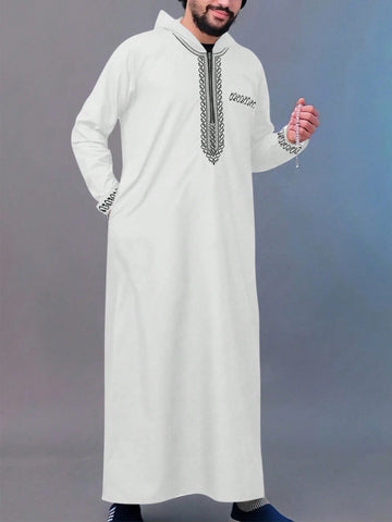 Moroccan Hooded Long Robe Abaya with Luxury Embroidery And Side Pockets for Muslim Men Middle East Style Clothing