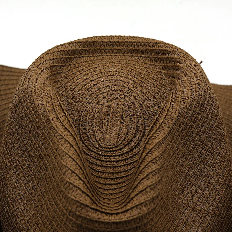 Western Cowboy Straw Hat For Men And Women Summer Bohemia Outdoor Wide Brim Sun Hats Holiday Beach Breathable Jazz Cap