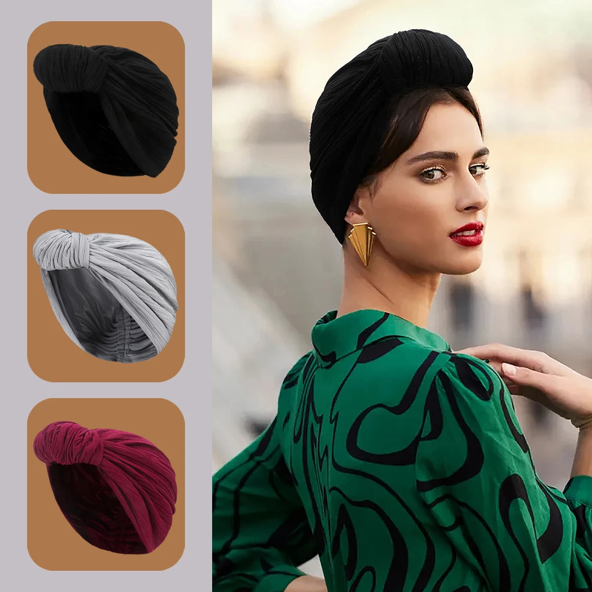 Lady turban hat autumn and winter Pullover cap European and American knotted fashion turban hat selection head hat ladies hat